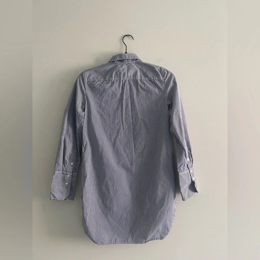 J.Crew Striped Button Down Shirt XXS Blue White Cotton Preppy High Low Hem - Picture 4 of 4